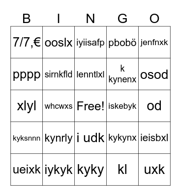 test Bingo Card