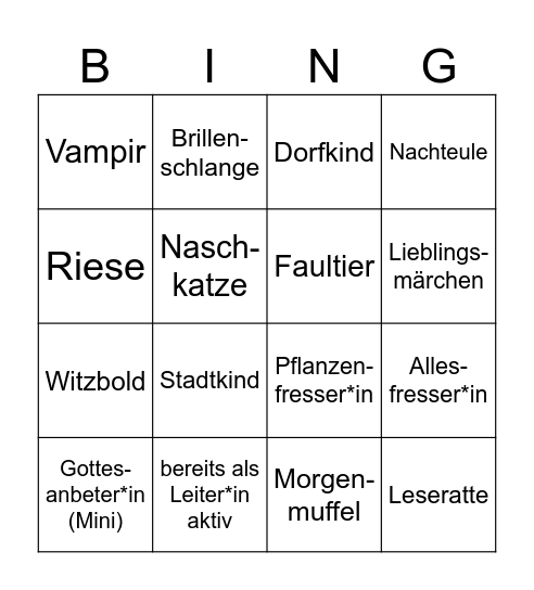 Kennenlernbingo Card