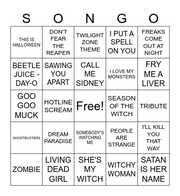 SCARY  SONGO Bingo Card