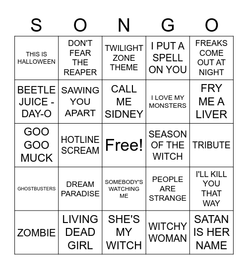 SCARY  SONGO Bingo Card