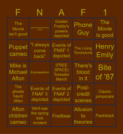 FNAF MOVIE BINGO Card