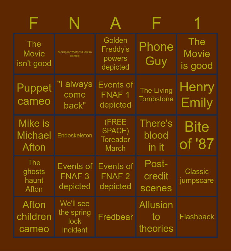 Filme FNaF Bingo Card