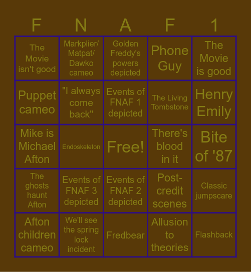 FIVE NIGHTS at FREDDY'S MOVIE BINGO Card