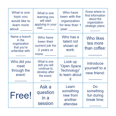 Learning Days Bingo Card