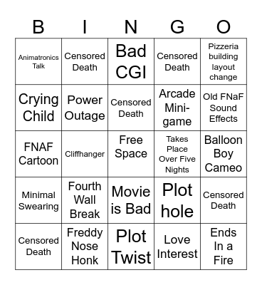 FNAF Movie Bingo Card