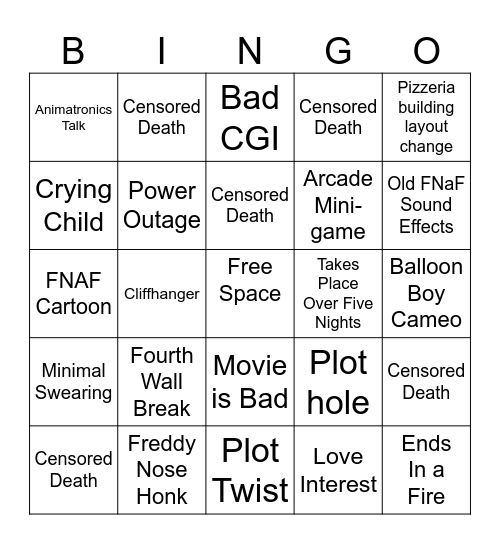 FNAF Movie Bingo Card