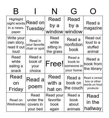 Spring Break Bingo Card