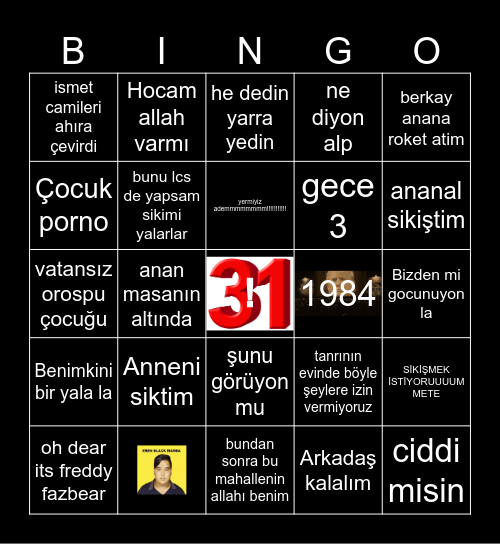 Şaka Bingo Card