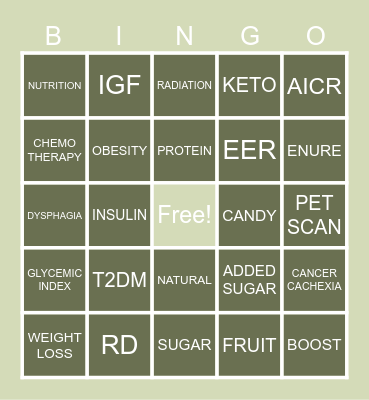 Sugar and Cancer Bingo Card