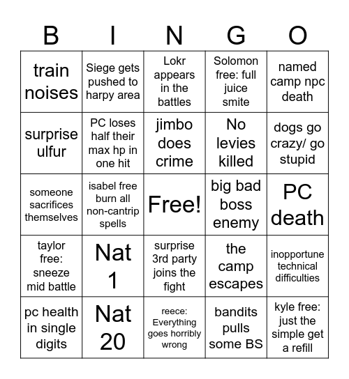 going out with a bang Bingo Card