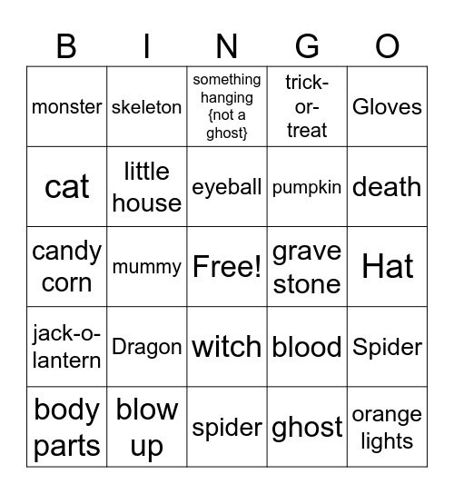 haloween Bingo Card