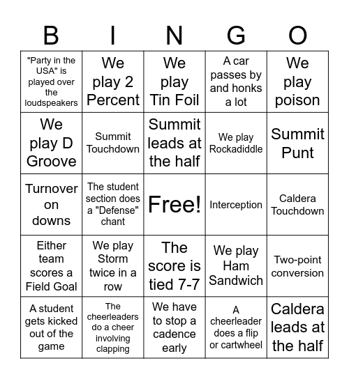 Drumline Bingo Card