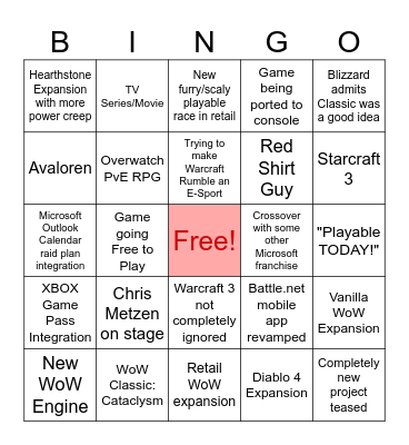 Blizzcon Bingo 2023 Bingo Card