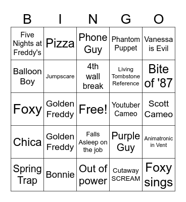 Five Nights at Freddy's Bingo Card