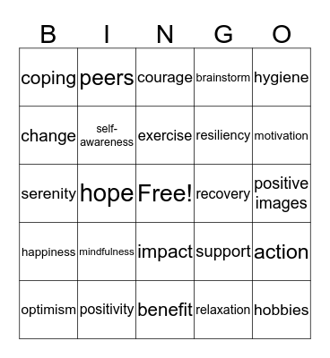 RECOVERY BINGO Card