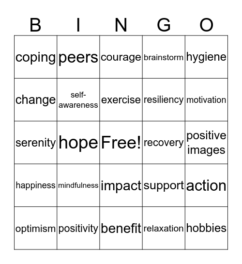 RECOVERY BINGO Card