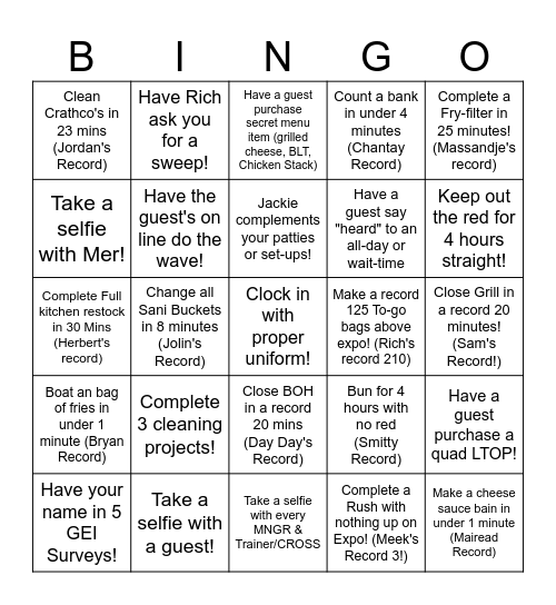 HSQ BINGO Card