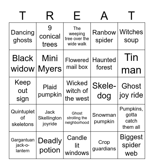 Neighborhood Hunt Bingo Card