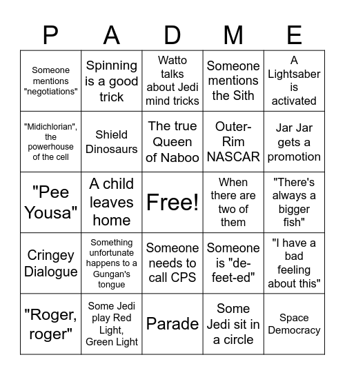 PADME Bingo Card