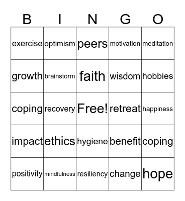 RECOVERY BINGO Card