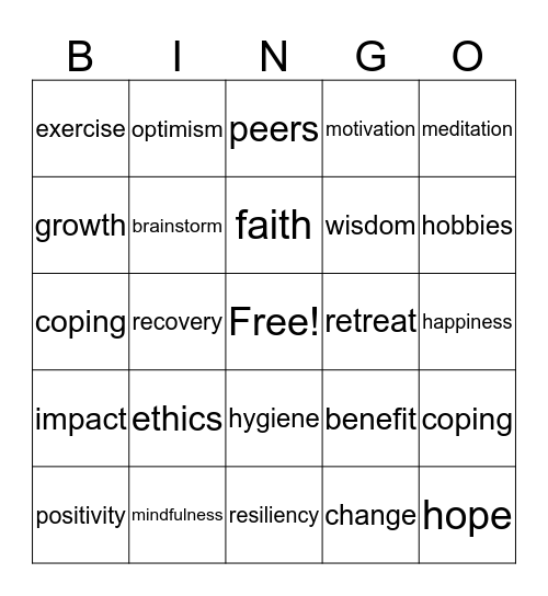 RECOVERY BINGO Card