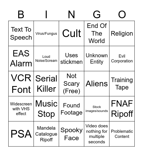 Analog Horror Bingo Card