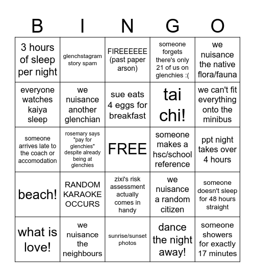 glenchies bingo! Bingo Card