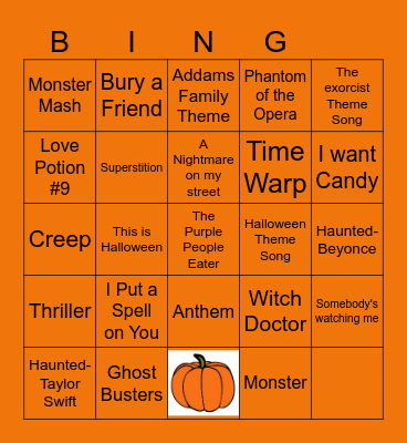 Spooky Tunes Bingo Card