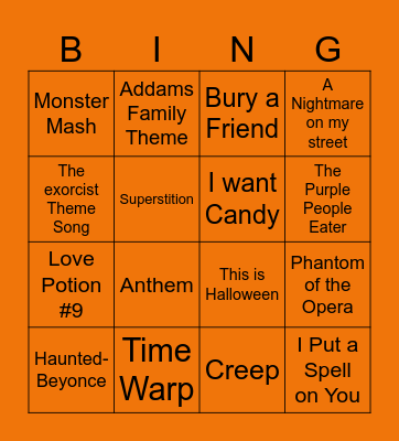 Spooky Tunes Bingo Card