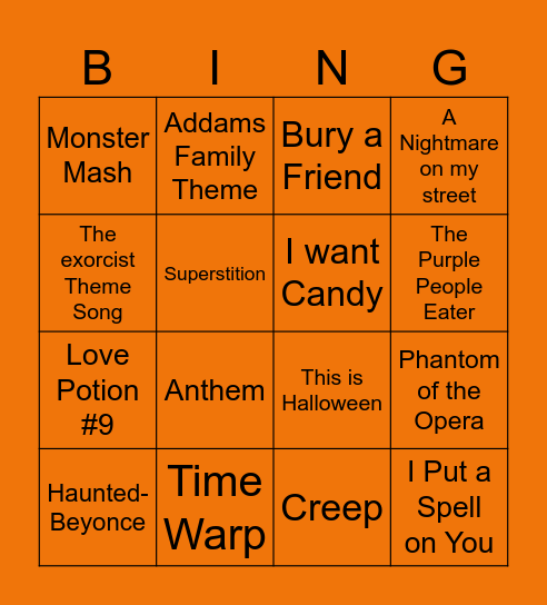 Spooky Tunes Bingo Card