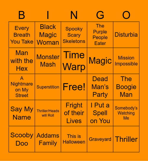 Spooky Song Bingo Card