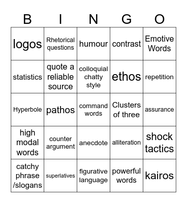 Persuasive Techniques Bingo Card