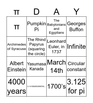 PI-DAY Bingo Card