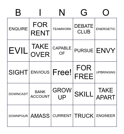 BOOK 5 UNIT 5 Bingo Card