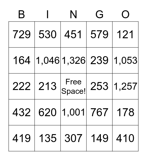 3-Digit Addition & Subtraction with Regrouping Bingo Card