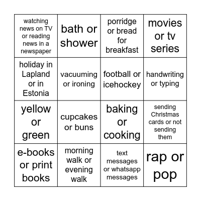 Which one do you prefer? Bingo Card