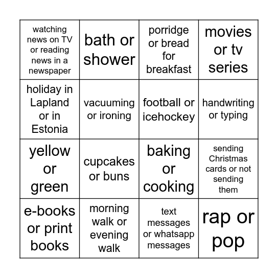 Which one do you prefer? Bingo Card