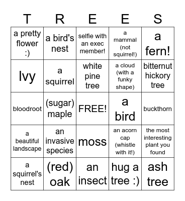 LFM Nature Walk Bingo Card