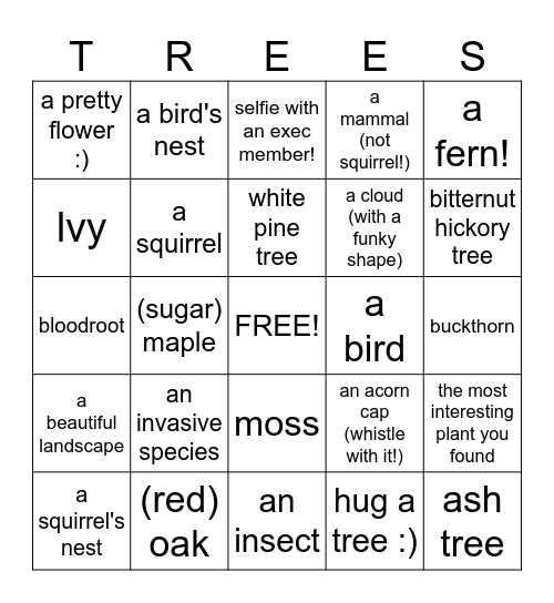 LFM Nature Walk Bingo Card