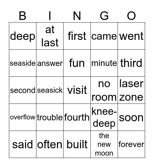 Unit 14 Bingo Card