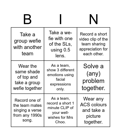Team-building Activity Bingo Card
