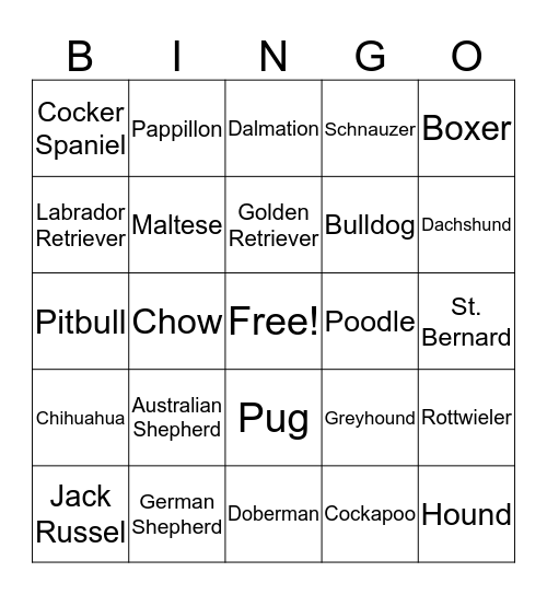 Puppy Bingo Card
