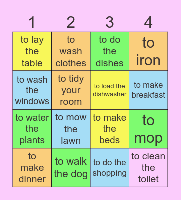 HOUSEHOLD CHORES Bingo Card
