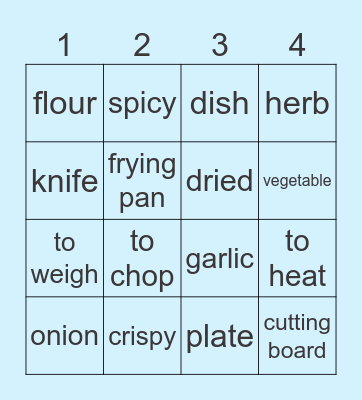 Cooking and Kitchen Bingo Card
