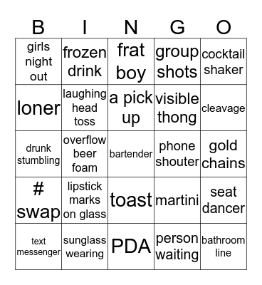 Bar Bingo Card