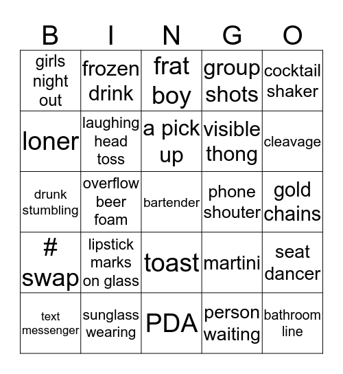 Bar Bingo Card