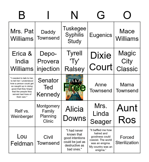 TAKE MY HAND Bingo Card