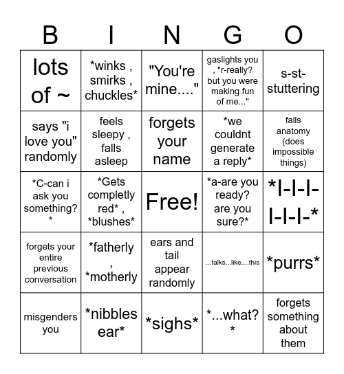 c.ai bingo Card