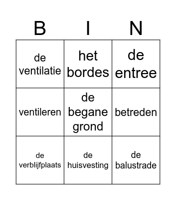 Taal: Wonen Bingo Card