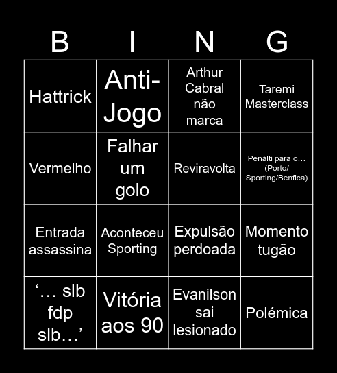 Tugão a ser Tugão Bingo Card